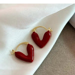 El Regalo 1Pair Love Heart Hoop Earrings- Small Oil Dripping Gold Plated Heart Earrings for Girls & Women Hoop (Dark Red)
