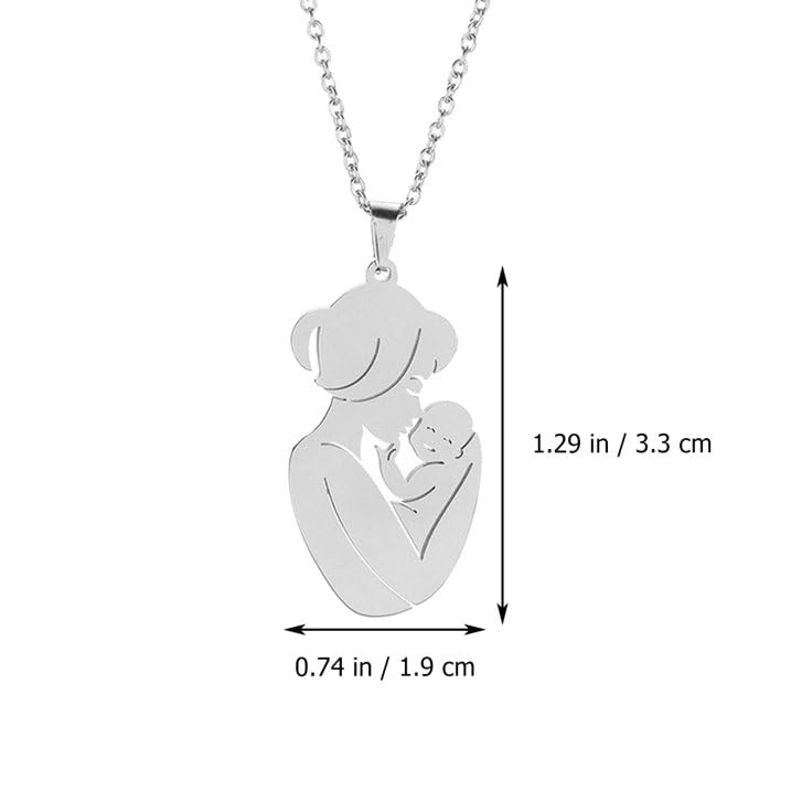 El Regalo Cute Stainless Steel Mother-Baby Pendant Necklace for Women/New Moms- Anti Tarnish Mothers Day Gift/Baby Shower Gift (Silver)