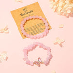 El Regalo 2PCs Natural Crystals Butterfly Bracelets Set- Real Crystals Healing Stones Bracelet Combo for Women (Pink Rose Quartz)