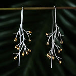 El Regalo 1 Pair Uniquely Handcrafted Tree Branch Dangle Earring for Women/Girls- Dual Tone Gold & Silver Statement Earrings with Blossoming Golden Buds