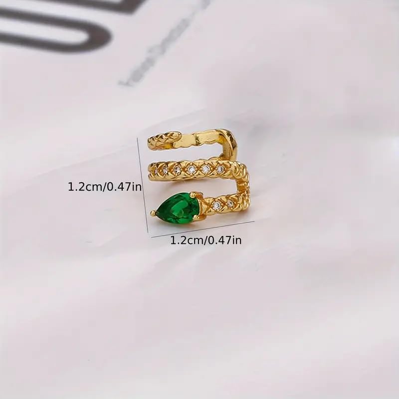 El Regalo 1Pair Vintage Green Crystal Snake Ear Cuff Earrings | CZ Emerald Snake Cartilage Cuff Earrings | Gold Snake Wrap Earrings | Non-Pierced Clip-On Huggie Ear Cuff for Women