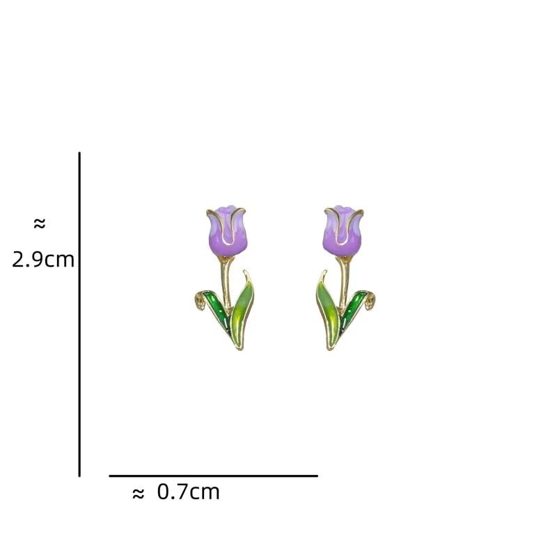 El Regalo Cute Purple Tulip Stud Earrings for Girls & Women - Fancy Tulip Flower Earrings, Elegant and Charming Design