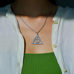 El Regalo Deathly Hallows Rotatable Triangle Pendant Necklace for Girls/Boys- Harry's Iconic Time Necklace Replica for Potterheads