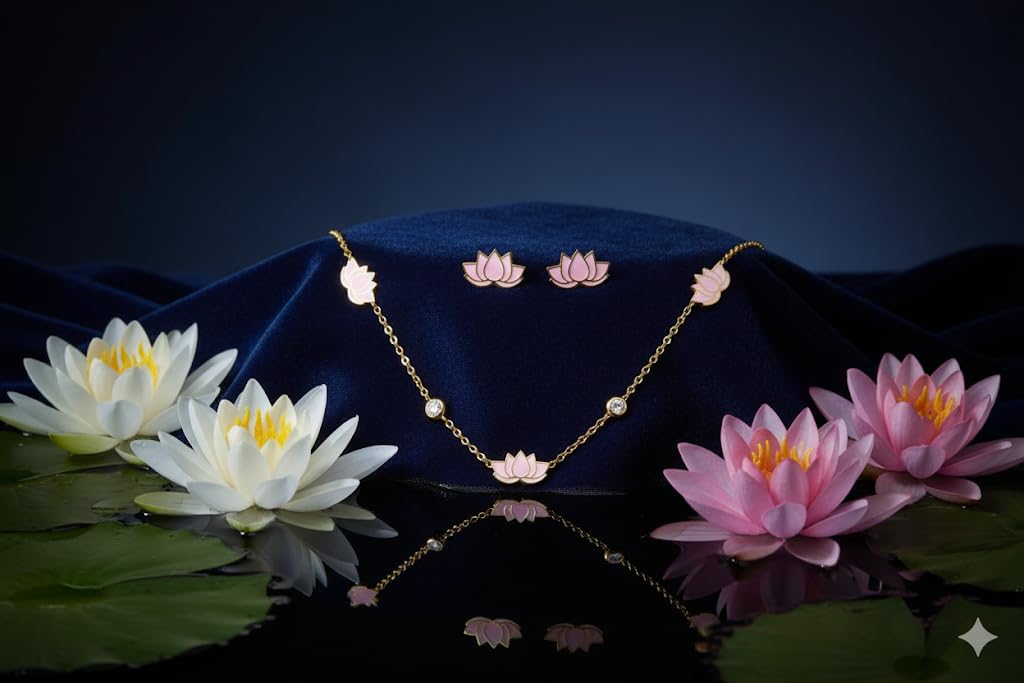El Regalo Stainless Steel Flower Earrings & Necklace Jewelry Set for Girls & Women- Anti Tarnish/Waterproof Floral Jewelry