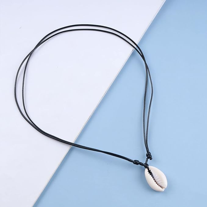 El Regalo Bohemian Shell Pendant Unisex Adult Necklace- Cowrie Choker Black Leather Cord Adjustable Necklace