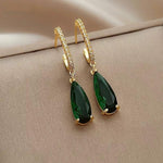 El Regalo Luxury 18K Gold Plated Emerald Green Teardrop Statement Earrings for Women | Sparkling Crystal Studded C-Hoop Dangle Earrings | Elegant Party & Wedding Jewelry Gift for Her