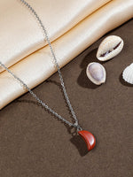 El Regalo Beautiful Agate Crescent Moon Pendant Necklace with Stainless Steel Chain for Girls & Women (Brick Red Moon)