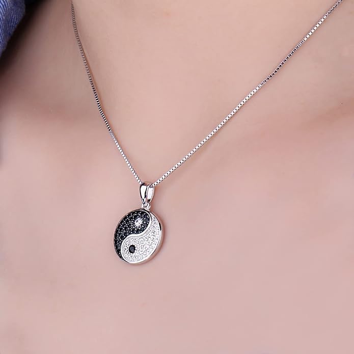 El Regalo CZ Yin Yang Unisex Pendant Necklace- Fancy, Surgical Stainless Steel, Waterproof Yin Yang Necklace