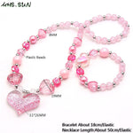 El Regalo Girls Kids Glittery Pink Heart Beads Princess Necklace & Bracelet Jewelry Sets- Acrylic Heart Beads Princess Necklace Bracelet Jewelry Set for Toddlers Girls Kids