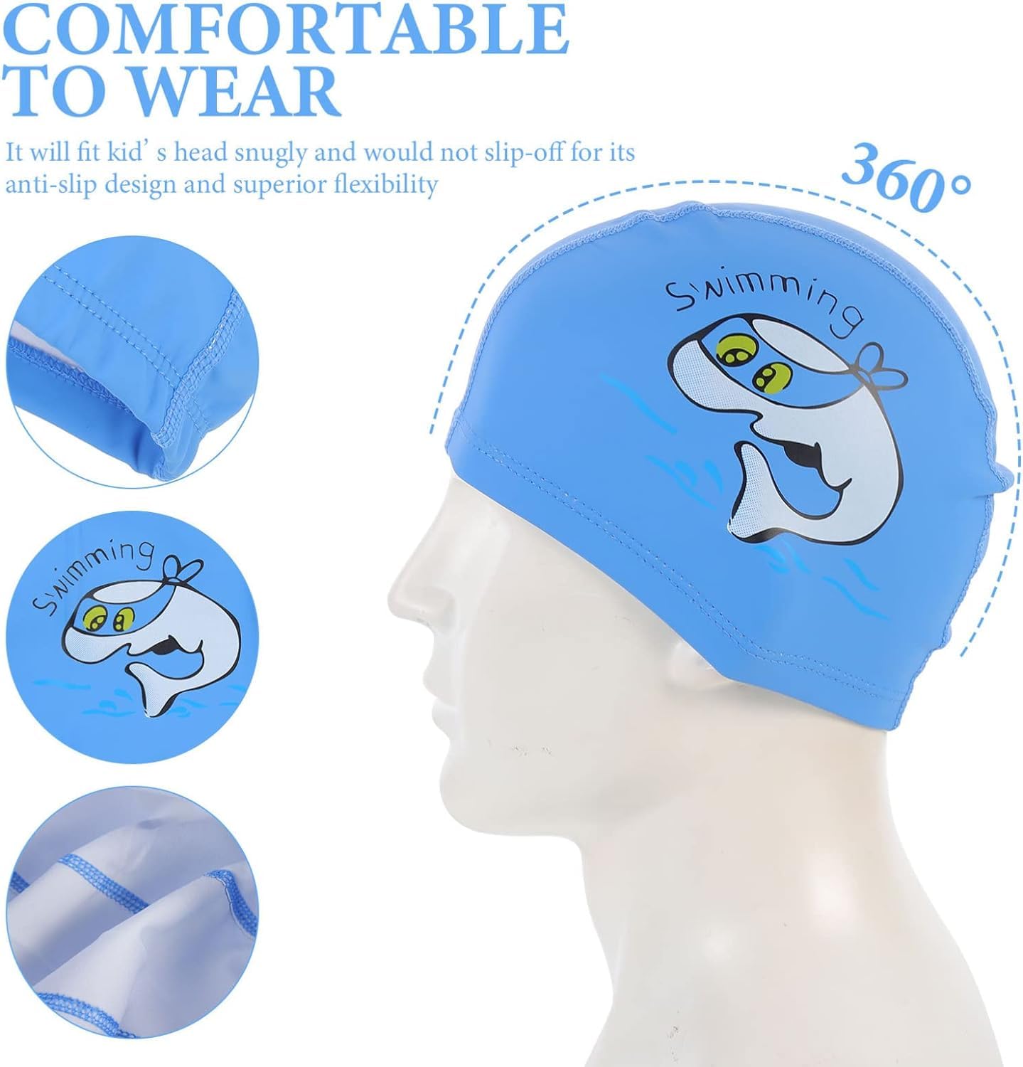 El Regalo 1PC of Cute Kids Dolphin PU Swimming Caps for Girls & Boys- Waterproof, Animal Print Swimming Cap (for Kids 6-12 Years) (Blue Fish Swim Cap)