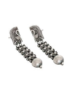 El Regalo Womens Silver Lookalike Brass Oxidised Peacock Studs Earrings- Indo Western Peacock Oxidized Earrings