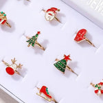 El Regalo 12 Pcs Christmas Adjustable Rings Set for Kids/Girls/Teens/Women | Cute Xmas Party Favour Rings with Heart Gift Box | Santa, Reindeer, Christmas Tree, Snowman, Candy Cane, Wreath Designs
