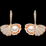 El Regalo Pearl Shell-Shaped Earrings - Fashionable Cute Inlaid Cubic Zirconia Pearls Shell Hook Earrings for Girls & Women, Elegant Sea-Inspired Design