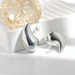 El Regalo 1 Pair Stainless Steel Teardrop/Waterdrop Bold Fashion Statement Earrings- Anti Tarnish, Hypoallergenic Chunky Bottega Earrings (Silver)