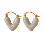 El Regalo 1Pair Love Heart Hoop Earrings- Small Oil Dripping Gold Plated Heart Earrings for Girls & Women Hoop (White)