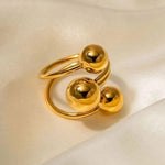 El Regalo Modern 18K Gold Plated Stainless Steel Trio Sphere Ring for Women & Girls | Elegant Big Bold Chunky Statement Ring | Triple Ball Spiral Cocktail Finger Ring | Western Fashion Jewellery