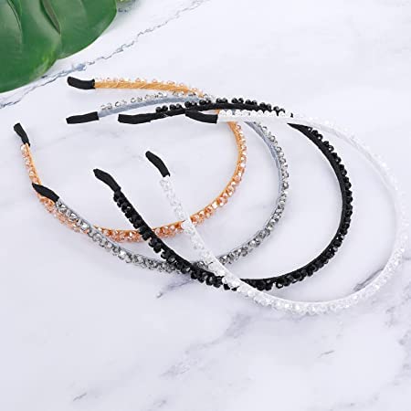 El Regalo 4 Pieces Crystal Rhinestone Headbands Shiny Non-Slip Beaded Hairband Hair Bands Hair Accessories Hair Decoration for Women Girls (Option-2)