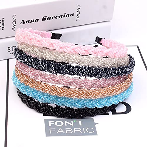 El Regalo 2PCs Braided Crystal Beads Hair Bands for Kids/Girls/Teens/Women | Party Bridal Headpieces | Crystal Headband Fine Glitter Crystal Hairband Headband (Pink & Blue)