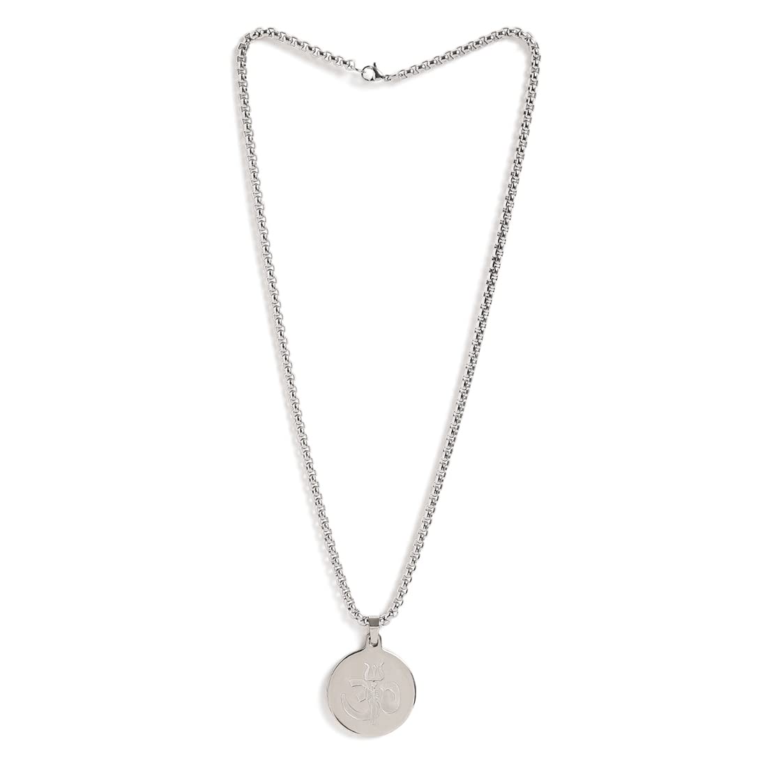 El Regalo AUM OM Pendant Necklace for Men/Boys: Stainless Steel OM Mahadev Damroo Pendant Necklace for Man/Boys (Silver OM)