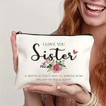 El Regalo 1PC 'I Love You Sister' OR Sisters Forever Friends Printed Makeup Pouch, Portable Travel Toiletry Bag, Multipurpose Zippered Organizer Bag (I Love You Sister)