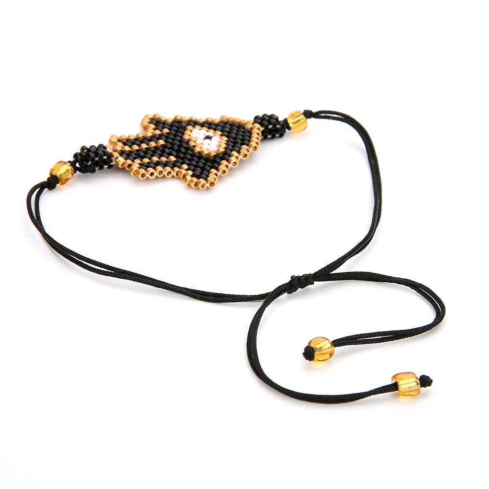 El Regalo Evil Eye Miyuki Seed Beads Rakhi | Handmade 100% Authentic Japanese Miyuki Seed Rakhi with shagun, Rakhi Card in Gift Box (Black Hamsa Hand Evil Eye)