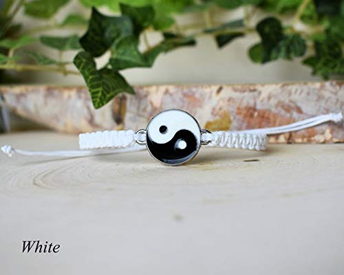 El Regalo 2 PCs Unisex Yin Yang Macrame Bracelet Set - Yin Yang Thread Adjustable Bracelet for Couple/Best Friends