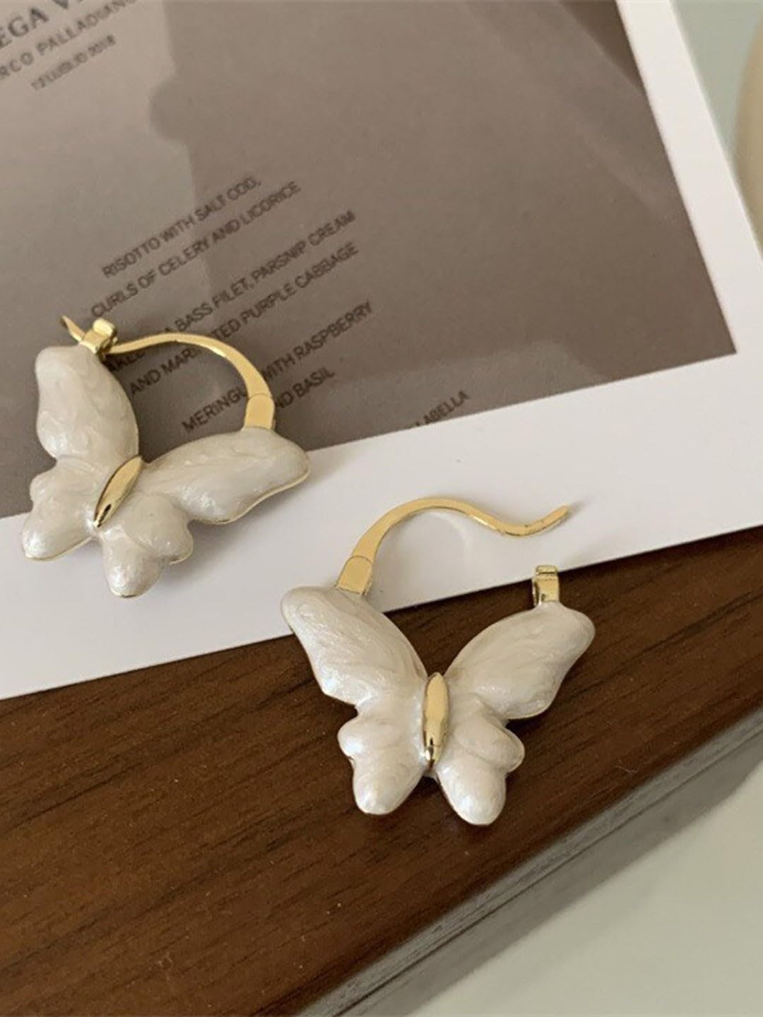 El Regalo Elegant Butterfly Hoop Earrings for Girls & Women- Exquisite White Enamel Butterfly Hoop Earrings