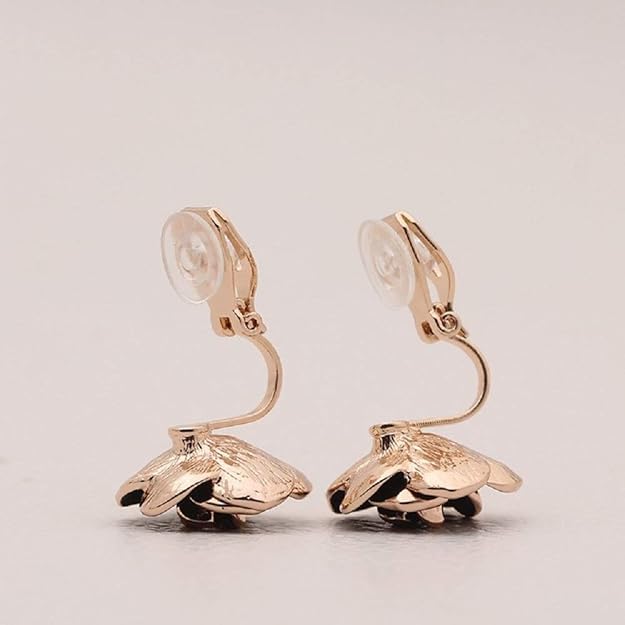 El Regalo Black Rose Flower Vintage Clip On Fake Stud Earrings for Women & Girls - No Piercing Required, Black Gypsy Wild, Gold-Plated Earring Clips for Non-Pierced Ears
