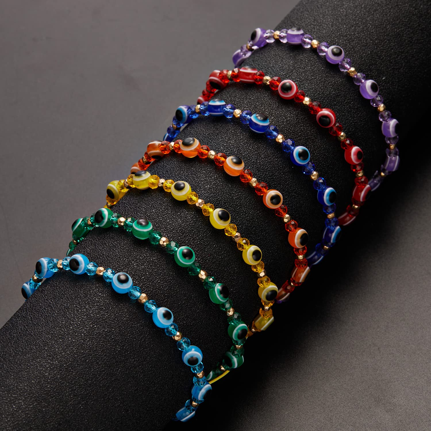 El Regalo 1 PC Evil Eye with Crystals Beads Adjustable Unisex Bracelet for Girls/Boys/Men/Women (Purple)