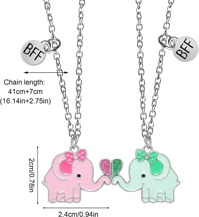 El Regalo 2 PCs BFF Best Friend Forever Split Magnetic Matching Unisex Pendant Necklaces Set- Friendship Necklaces Set for Besties/Best Friends/Soul Sisters (BFF Elephant Necklaces Set)