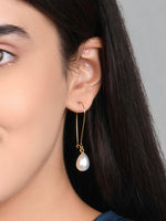 El Regalo Fancy Pearl Earrings- Golden Pearl Tassel Long Statement Earrings for Girls & Women (Drop Pearl Hook)