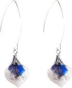 El Regalo Beautiful Orchid Blue Crystal Hook Western Earrings- Classic Long Threader Hook Leaf Dangle Statement Earrings