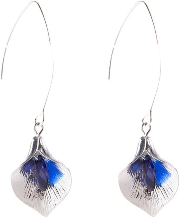 El Regalo Beautiful Orchid Blue Crystal Hook Western Earrings- Classic Long Threader Hook Leaf Dangle Statement Earrings