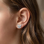 El Regalo Cute Multi-Color Crystal Cat Stud Earrings for Kids/Girls/Women- Silver-Plated Kitten Face Jewellery with Sparkly Rhinestones - Gift for Cat Lovers