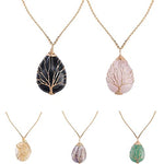El Regalo Tree of Life Wire Wrapped Drop Natural Stones Healing Crystal Chakra Pendant Necklace - Unique Handcrafted Gemstones Pendant Necklaces (Black Onyx) For Unisex Adult