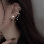 El Regalo Women's 1 Pair Pearl Studs Ear Cuff Earrings- Tassel Chain Imitation Pearl Punk Style Ear Cuff Clip Earrings