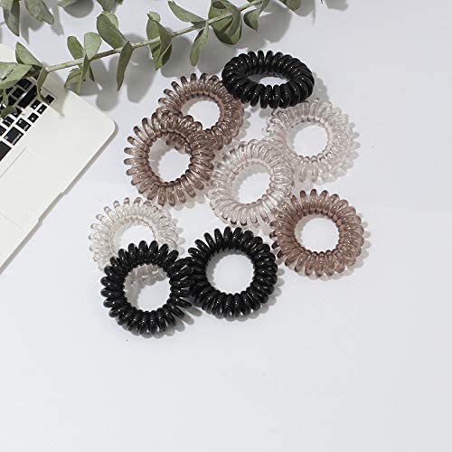 El Regalo 9 Pcs Spiral Hair Ties, No Crease Coil Ties, Phone Cord Ties for Thick Hair - Ponytail Holder Elastics for Kids/Girls/Women (Black Grey Shades)