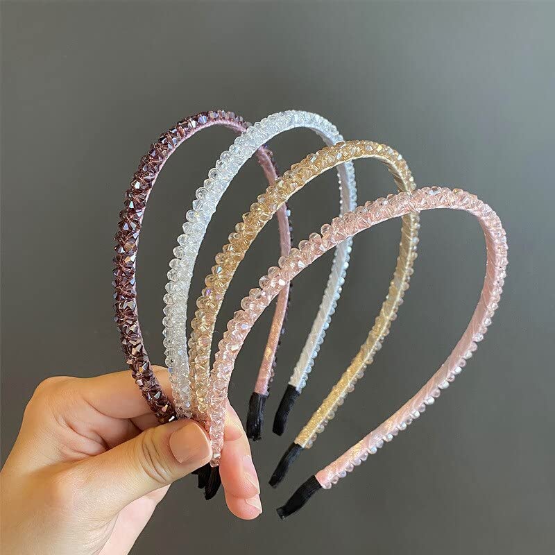 El Regalo 4 Pieces Crystal Rhinestone Headbands Shiny Non-Slip Beaded Hairband Hair Bands Hair Accessories Hair Decoration for Women Girls (Option-1)