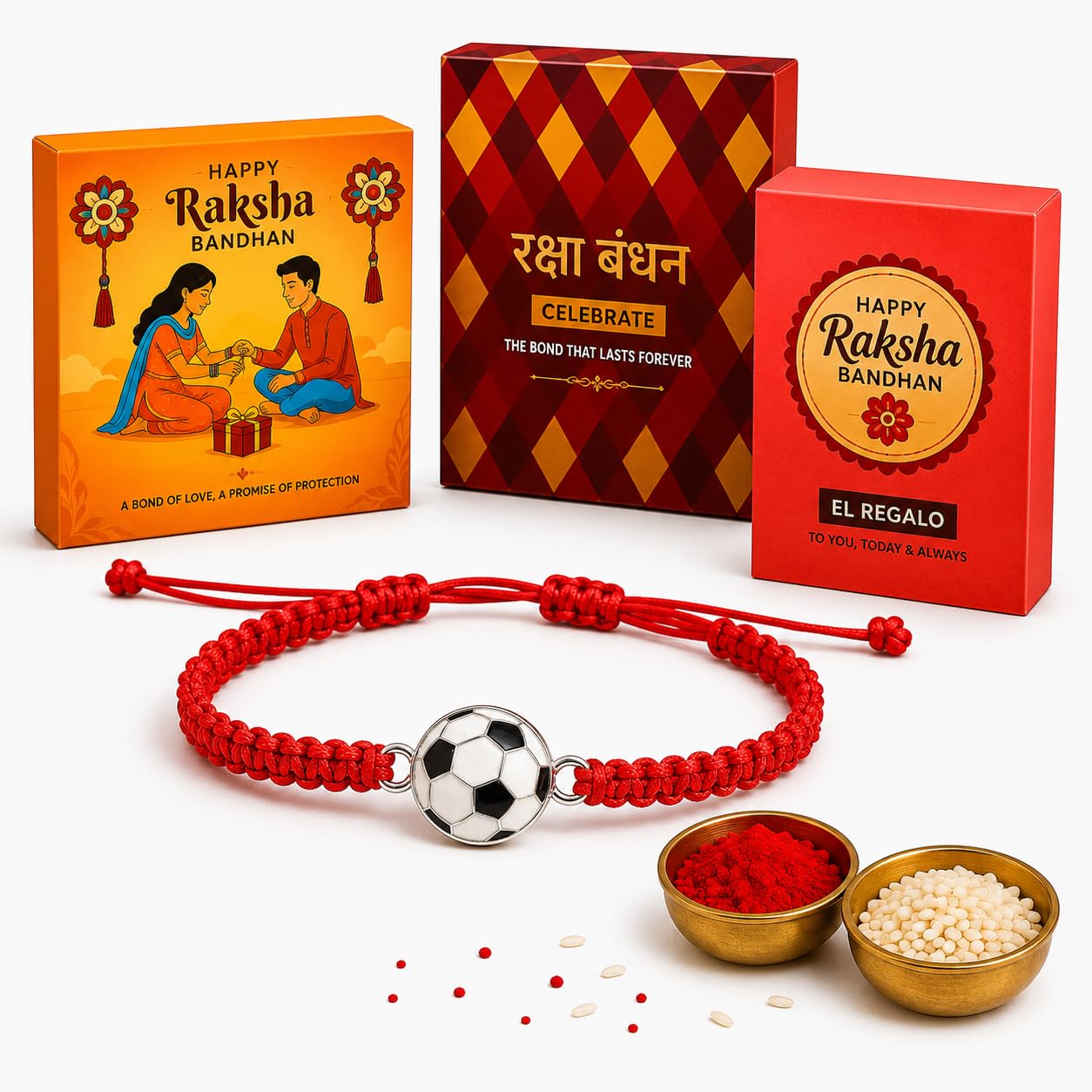 El Regalo 1PC Sports Balls Rakhi for Brother- Cute & Fancy Balls Bracelet Rakhi for Sports Lover Brother with Roli Chawal in Rakhi Gift Box (Soccer Ball)