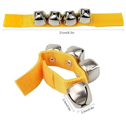 El Regalo 2PCs Jingle Bells Christmas Bracelets | Wrist & Ankle Bells for Party Favors, Musical Rhythm & Christmas Decor | Adjustable Percussion Instruments (Yellow)