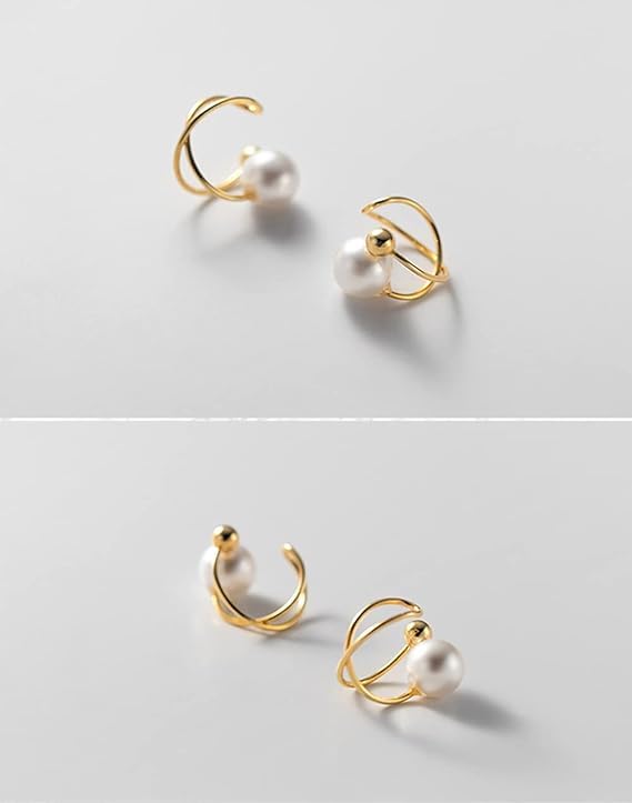 El Regalo Cute Pearl Ear Cuffs Wrap Earrings for Non Pierced Ears- Minimalist Non Piercing Cross Criss Cartilage Clip On Ear Cuffs For Women