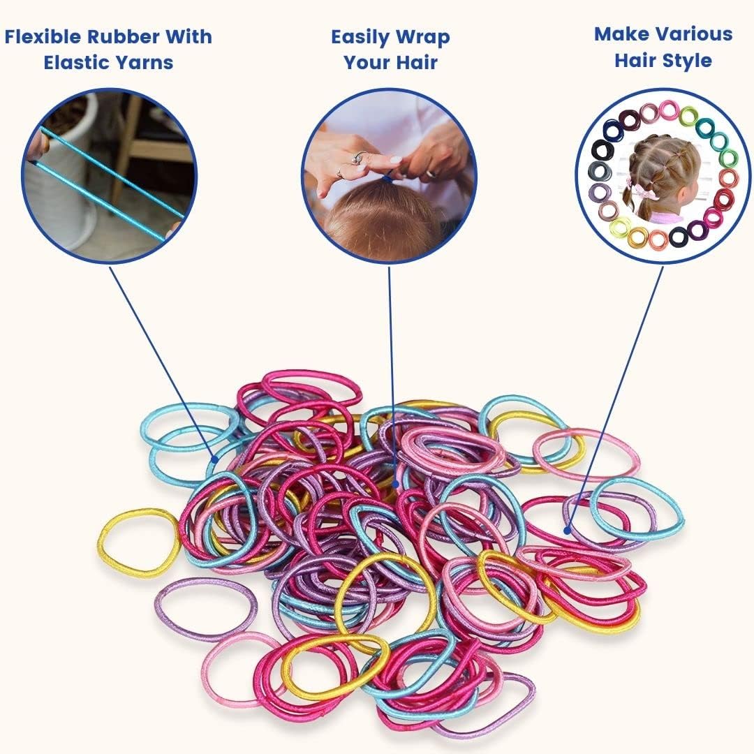 El Regalo 100pcs/pack Simple Rubber Bands- Thin Elastic Hair Ties Seamless 3mm Ponytail Soft & Elastic, No Damage Hair Rubberbands For Kids/Girls/Women (Colorful)