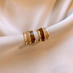 El Regalo 3 Pairs Fashion Maillard Drip Glaze Half Hoop Stud Earrings Combo for Girls & Women - Elegant Gold Plated Modern Enamel Small Hoop Earrings Set (Beige Brown Tones)