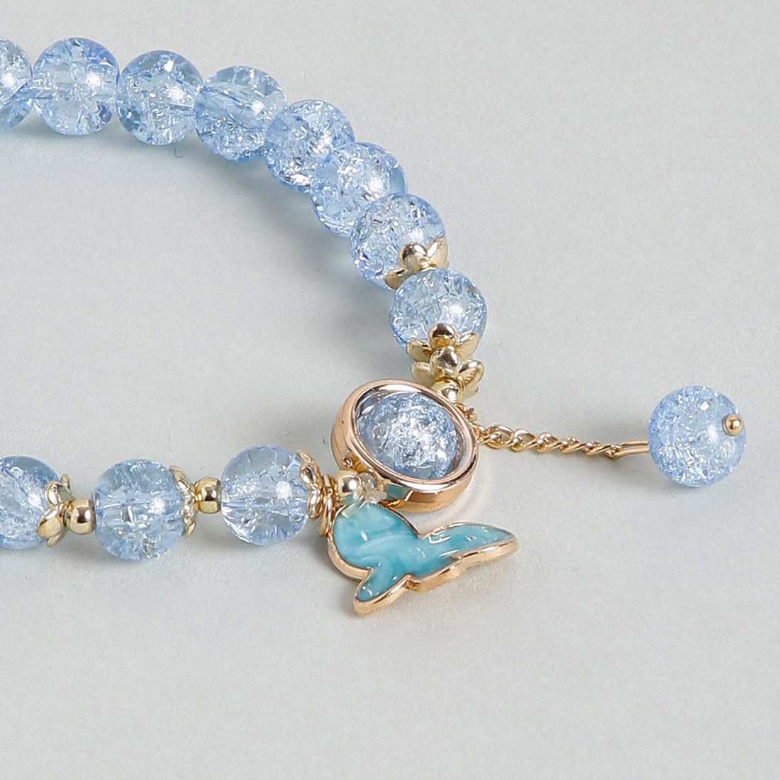 El Regalo 3PCs Opal Stone, Crystal Beads Tassel Bracelet With Cute Enamel Charms Star, Shell, Rainbow, Flowers, Swan, Pearls etc. for Kids/Girls/Teens/Women (Option-5)