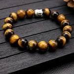 El Regalo 1PC Natural Tiger Eye Beads Stretch Unisex Bracelet for men & Women with Hamsa Hand, Rudraksha, Elephant & Budhdha Charms (Budhdha Tiger Eye Bracelet)