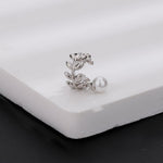 El Regalo 2 Pairs Leaf Pearl Ear Clip Cuff Earrings for Women & Girls - No Piercing Olive Leaf Cartilage Clip-on Earrings Combo (Gold & Silver Finish, Minimalist Pearl Design)