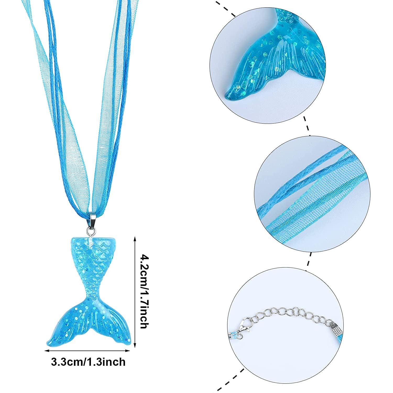 El Regalo 2Pcs Mermaid Fish Tail Necklaces Set- Mermaid Fishtail Necklace Gorgeous Pendant Necklace for Mermaid Birthday Supplies Girl's Party Ocean Theme Party Supplies (Color Option-1)