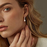 El Regalo Stainless Steel Pearl Drop Hoop Earrings for Women | Small Huggie Hoop Earrings with Pearl Pendant | Waterproof Anti Tarnish Modern Earrings for Girls | Minimalist Cute Jewelry (Silver)