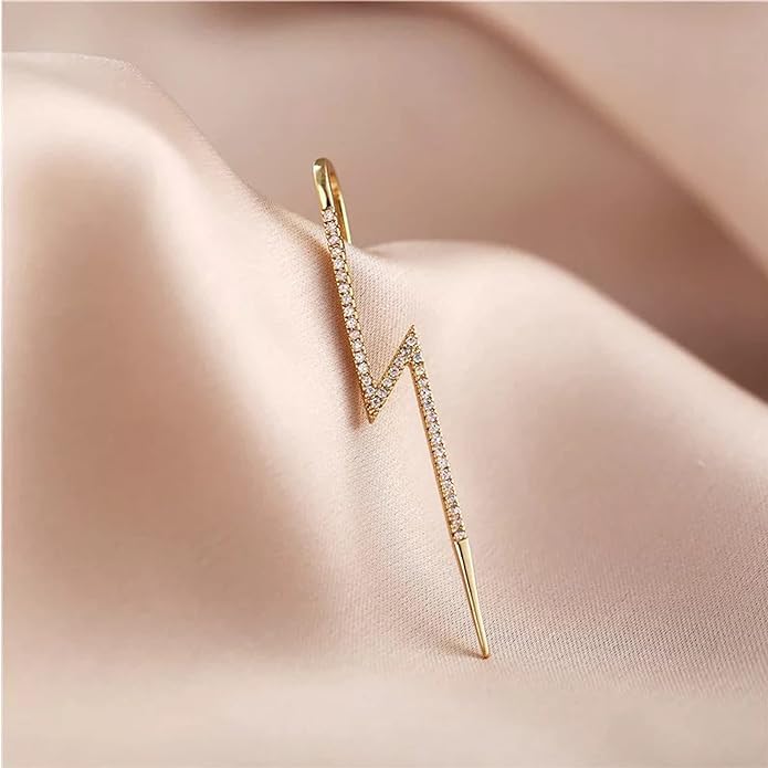 El Regalo 2PCs Fancy Lightning Bolt Edgy Hook Pin Ear Cuff Earring for Girls & Women - Ear Crawler Ear Pins (1 Gold & 1 Silver)