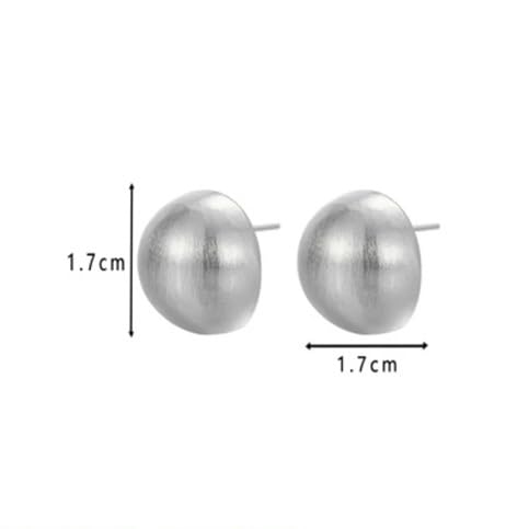 El Regalo Matte Silver Brushed Half-Ball Stud Earrings for Women & Girls | Minimalist Frosted Dome Geometric Earrings | Hypoallergenic Jewelry Gift